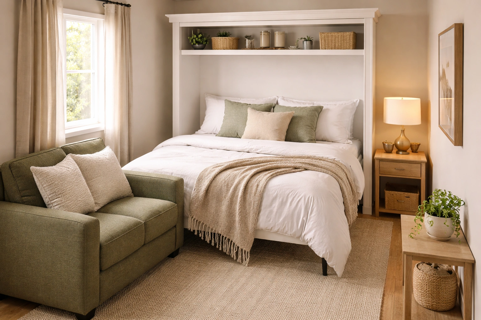 Compact loveseat wallbed combination for small studio apartments