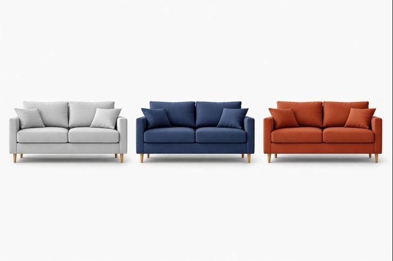Sofa with replacement cushion covers in alternative color options