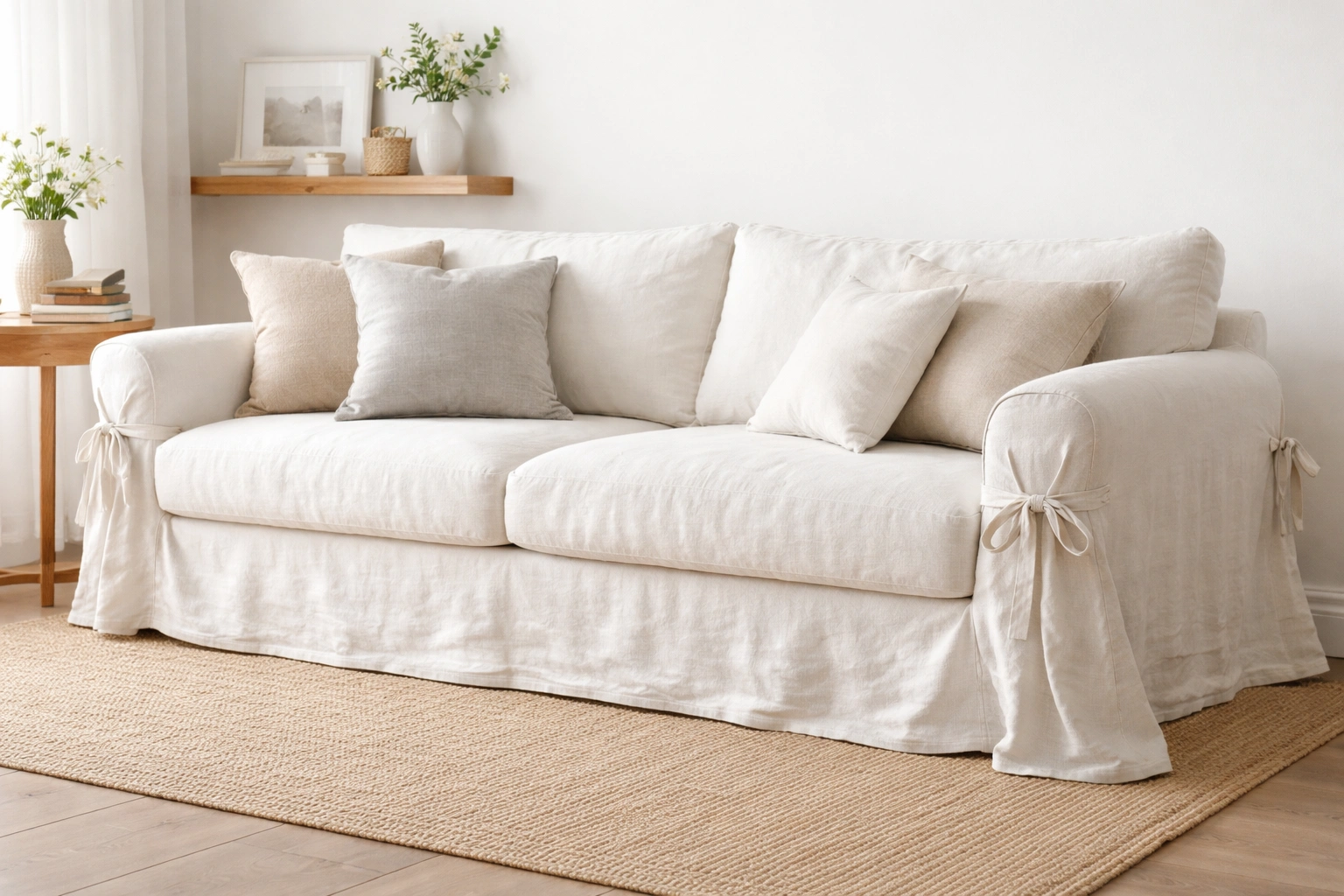 Traditional slipcovered washable sofa with looser fitted covers