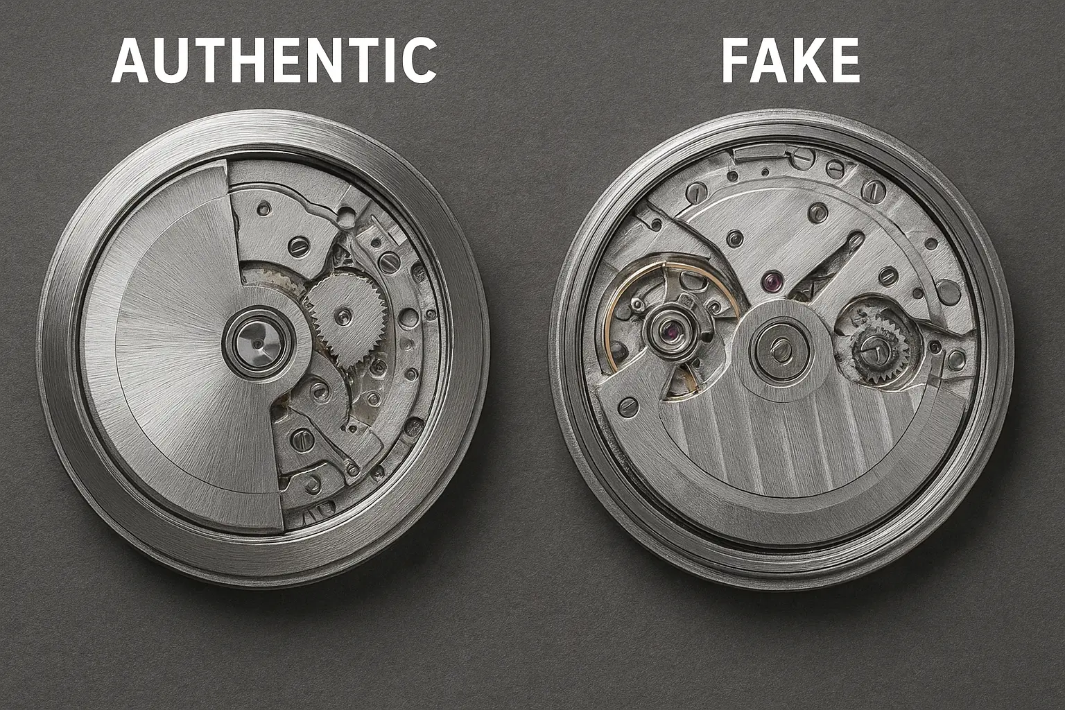 Genuine vs fake watch movement comparison