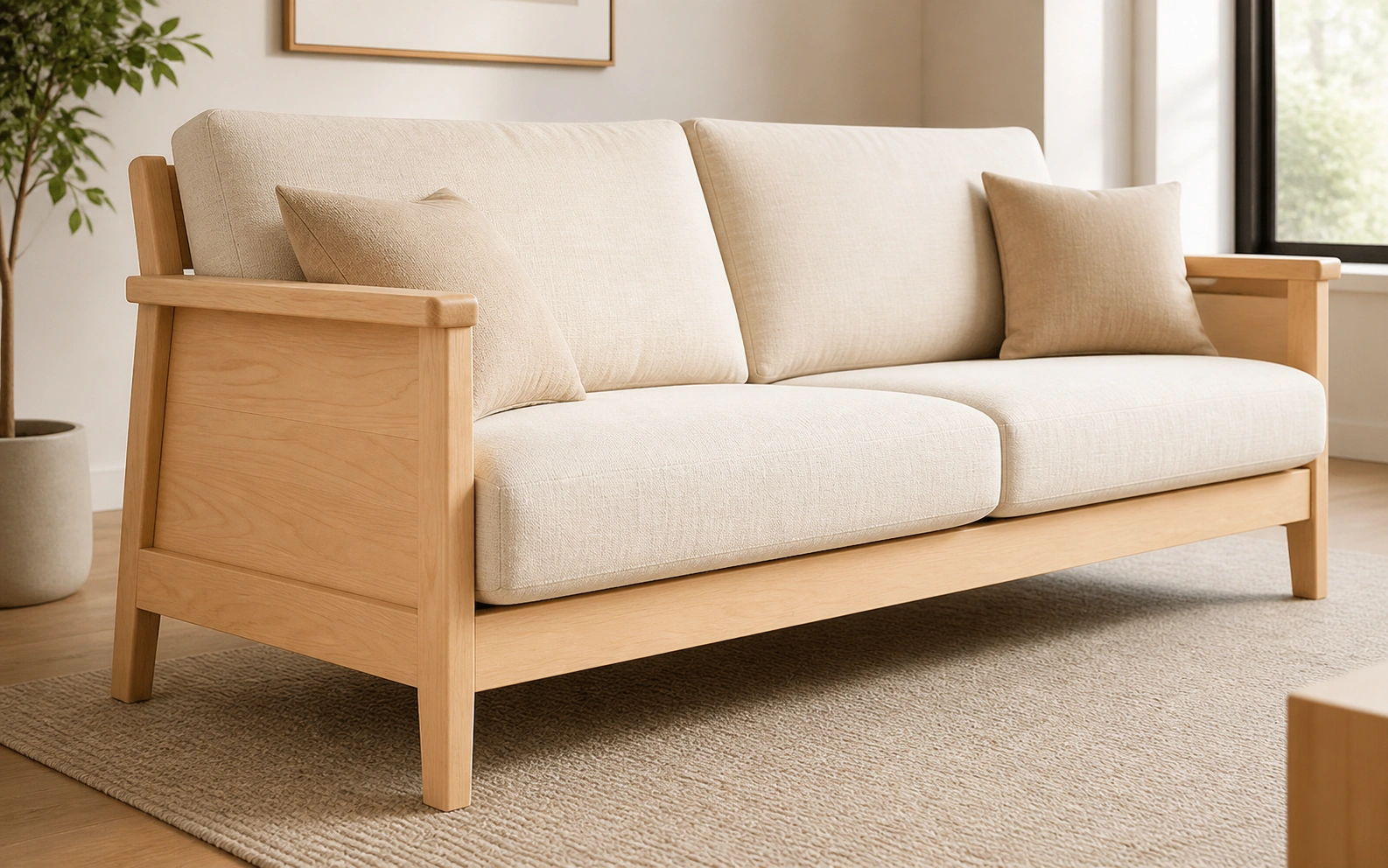 Maple wood sofa frame with light blonde finish
